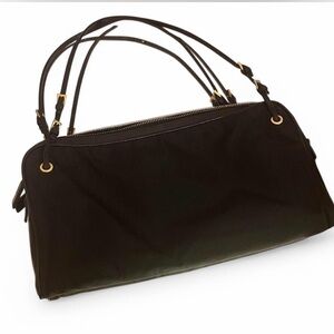 Vintage Authentic Prada Black Nylon/leather Shoulder Bag with Gold Hardware